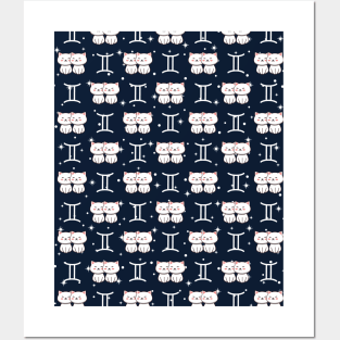 Gemini Zodiac Cat Pattern Posters and Art